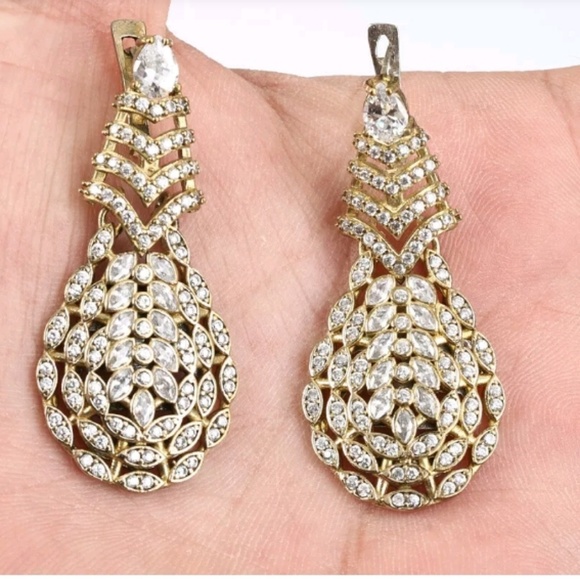 White Topaz silver bronze & gold Chevron earrings